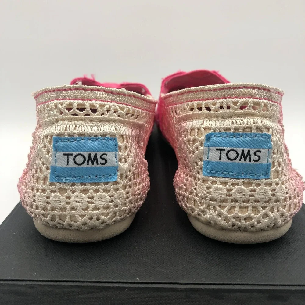 TOMS Moroccan Flat Shoes Womens Size 5 Ombre Pink Crochet Lace Slip‎ On 451113